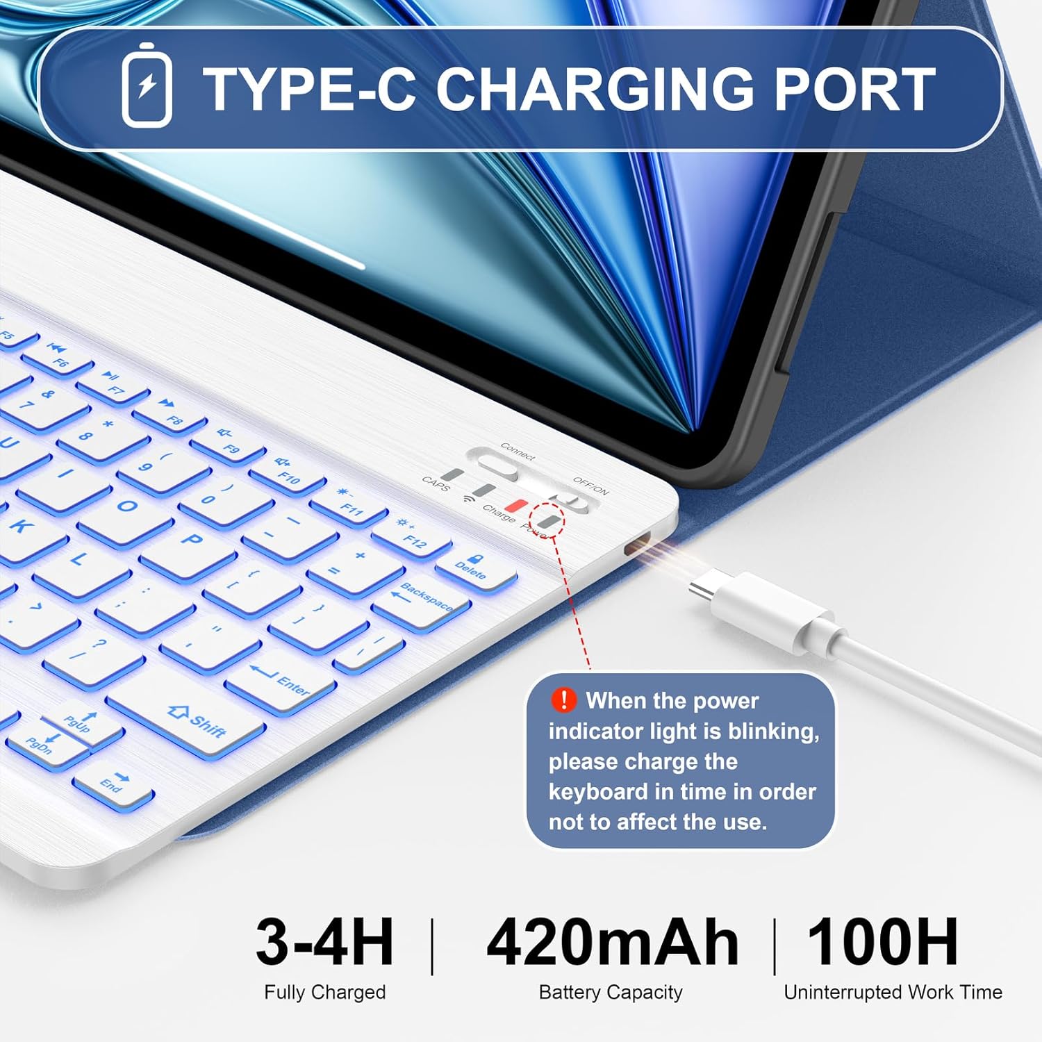 Soke Keyboard Case for iPad Air 11 Inch(M3 2025/M2 2024) & Air 5th/4th Generation - 7 Color Backlit Detachable Keyboard Cover with Pencil Holder, Ocean Marble