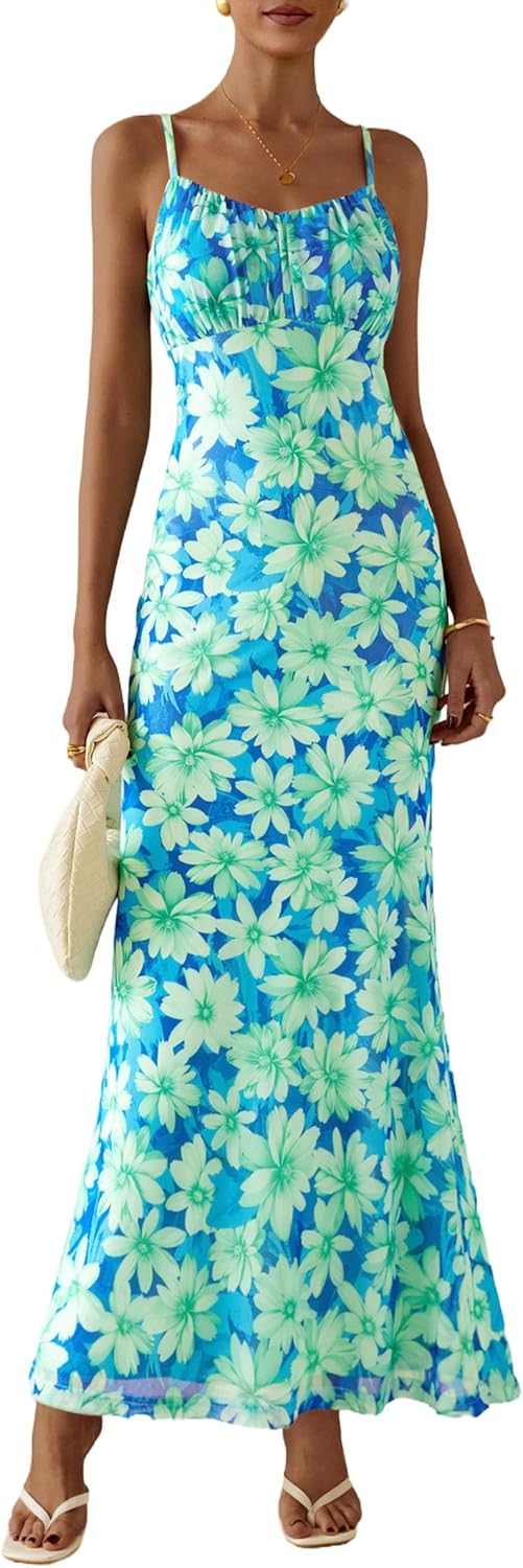 PRETTYGARDEN Women's Floral Bodycon Maxi Dress Summer Beach Sundress Sleeveless Spaghetti Strap Wedding Guest Dress - Image 7
