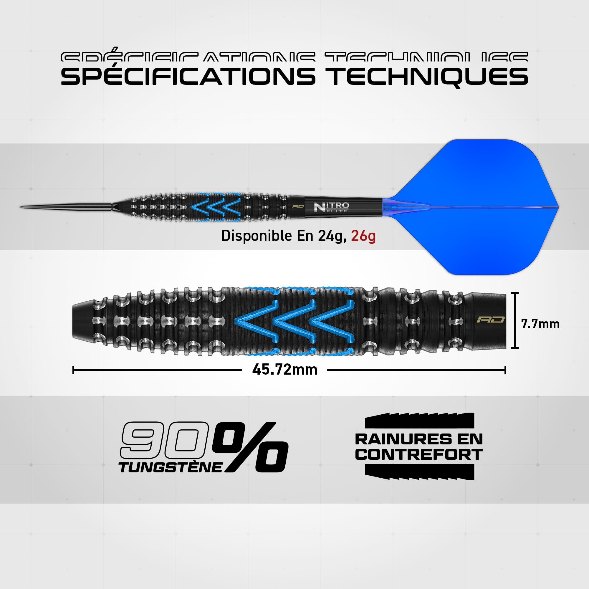 RED DRAGON Jeu de fléchettes – Série AMP – 90% tungstène Professionnel