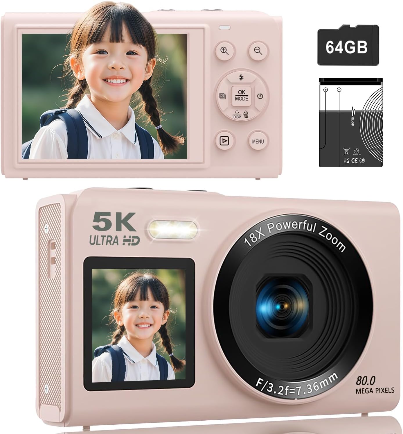 മുന്നിലും പിന്നിലും view of the ZOLAMENTE 5K Digital Camera