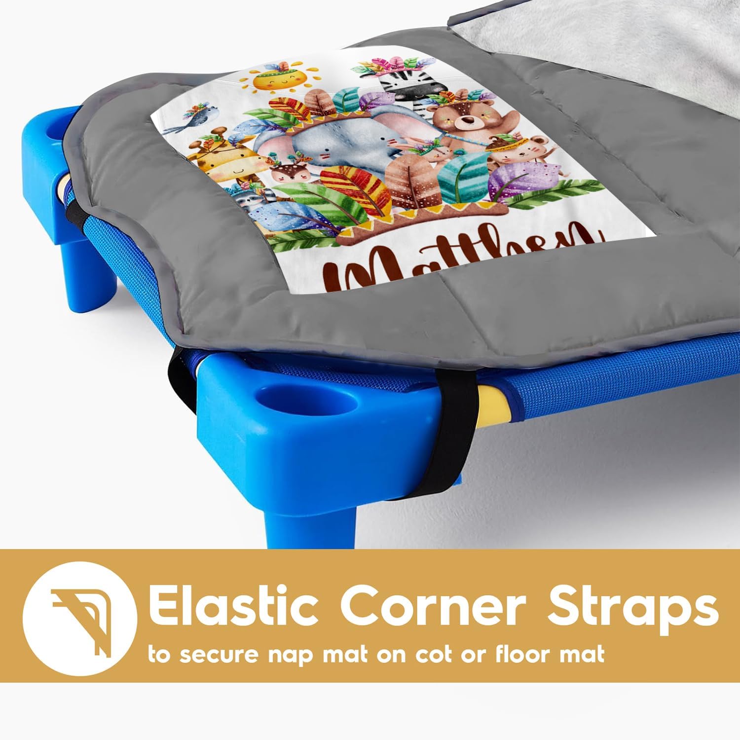 Custom Toddler Nap Mat for Preschool, Personalized Name Animal Tribe Theme Sleeping Mats for Daycare, Kids Cot Nap Mat with Pillow and Blanket, Roll Up Slumber Bags for Boys Girls