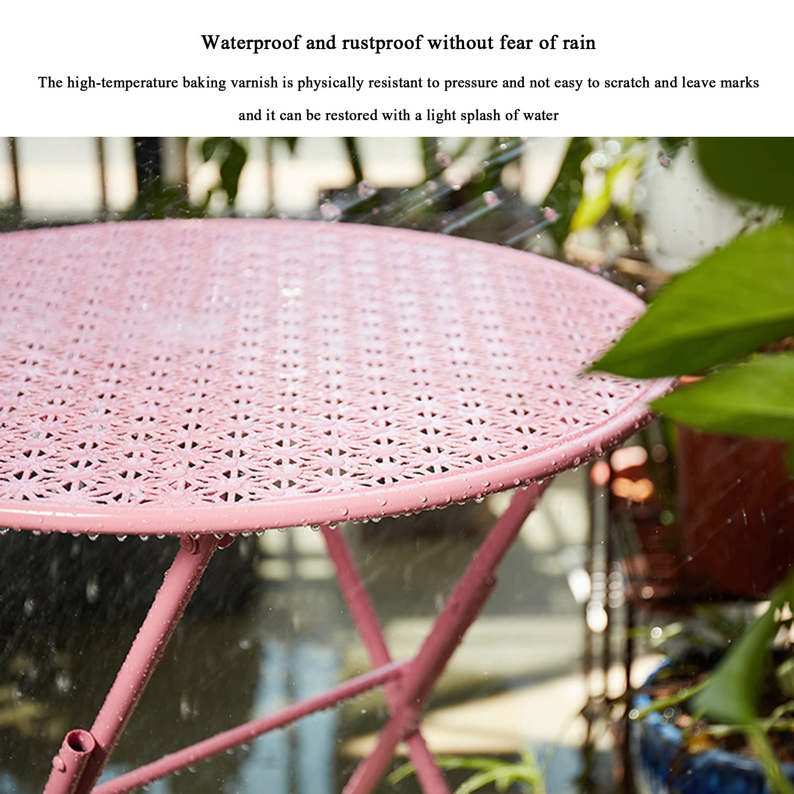 Set da 3 pezzi da bistrot per esterni, mobili da veranda pieghevoli, tavolo da pranzo da patio in metallo e 2 sedie, set da bistrot da patio portatile da 3 pezzi per prato GBackyard, Pin