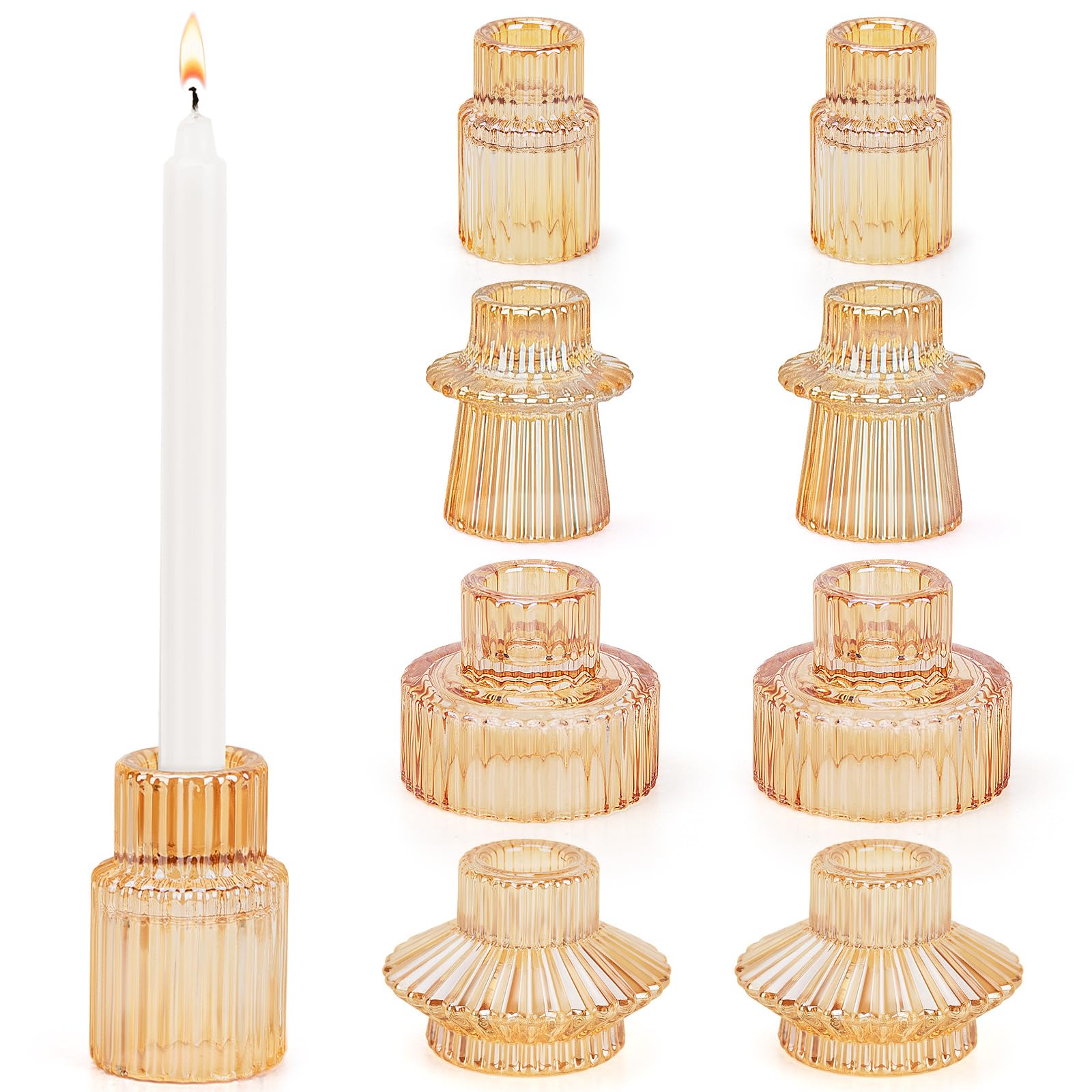 Portacandele Vetro, Set di 8 Porta Candele da Tavolo, Portalumini Trasparente per Decorazioni Matrimoni, Natale, Festival, Tavolo