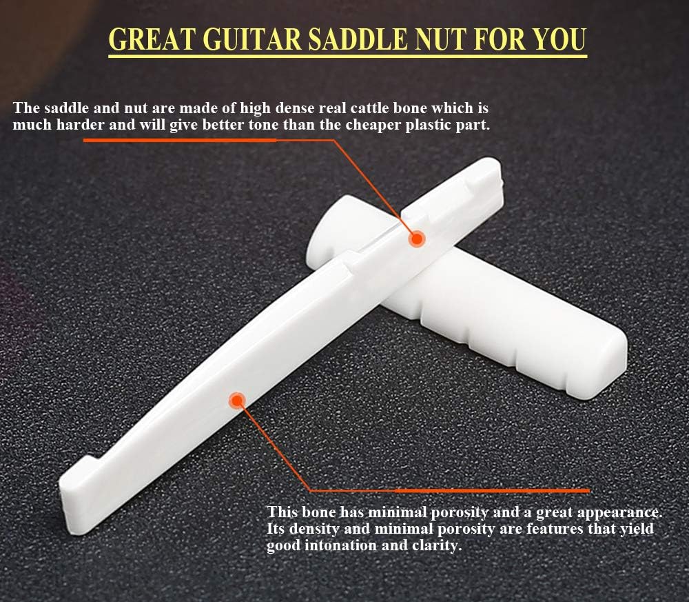 6 String Acoustic Guitar Bone Bridge Saddle and Nut Real Bone Parts for Acoustic Guitar Replacement : Musical Instruments