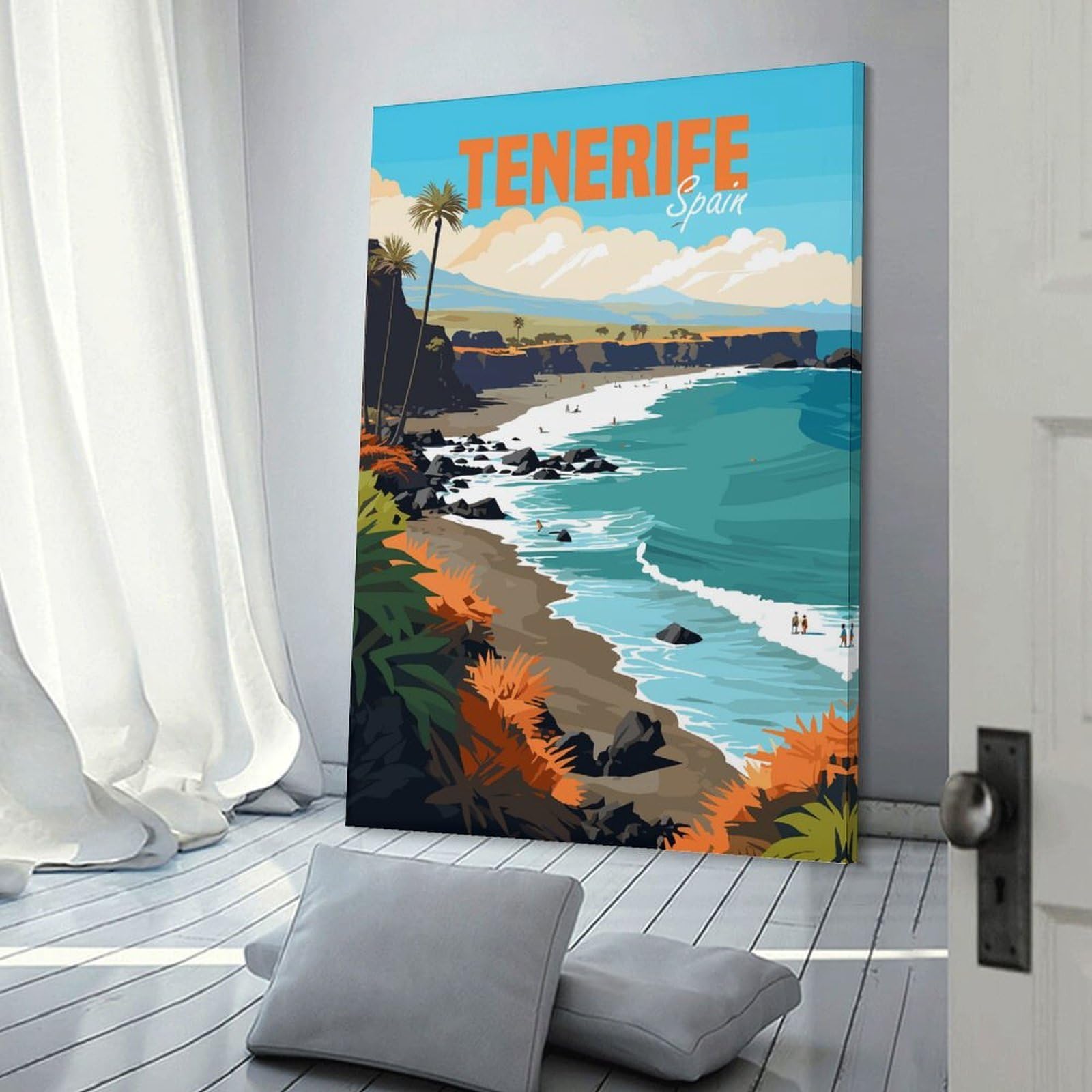 Junmoney Tenerife Spain Canvas Wall Art, 24x36inch(60x90cm), for Bedroom, Guest Room Or Reading Nook, Decorative Wall Art for Cosy Rooms