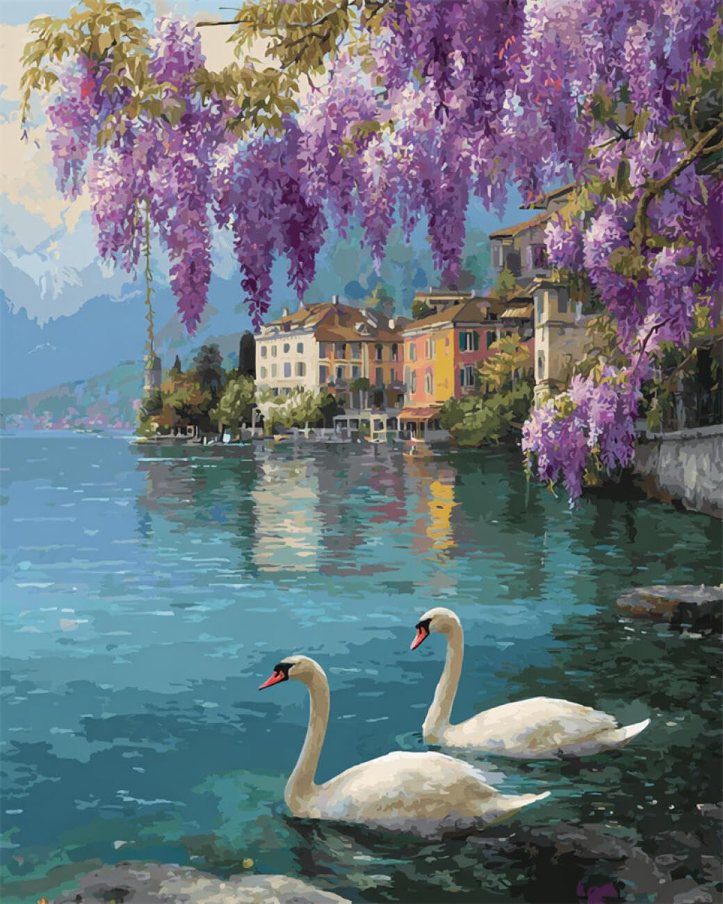 AYAOYANGGO Animal DIY Beaded Cross Stitch Kit Swans and Wisteria DIY Set with Beads Hand Made Beading Painting Kit from Needlework Handcraft Needle Arts Decor 60x80cm