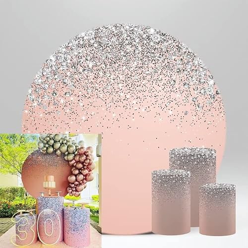 Miniatura 7 de Iydamc Cubiertas de pedestal de oro rosa con purpurina para fiesta de cumpleaños de dieciséis dulces dieciséis puntos de Bokeh plateados,