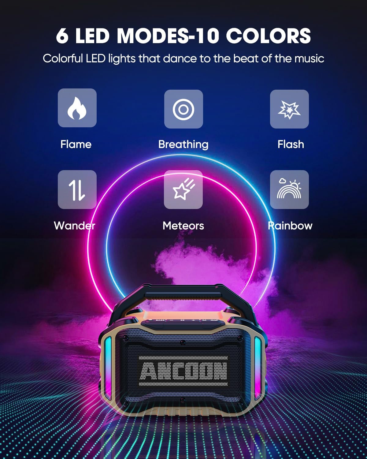 Speakers Bluetooth Wireless: 80W(Peak) Loud Speaker with Bass, 20H Playtime, IPX6 Waterproof, Large Jobsite Speakers for Work, Outdoor, Workshop, Garage, Portable Speaker with TWS (Desert) - 6