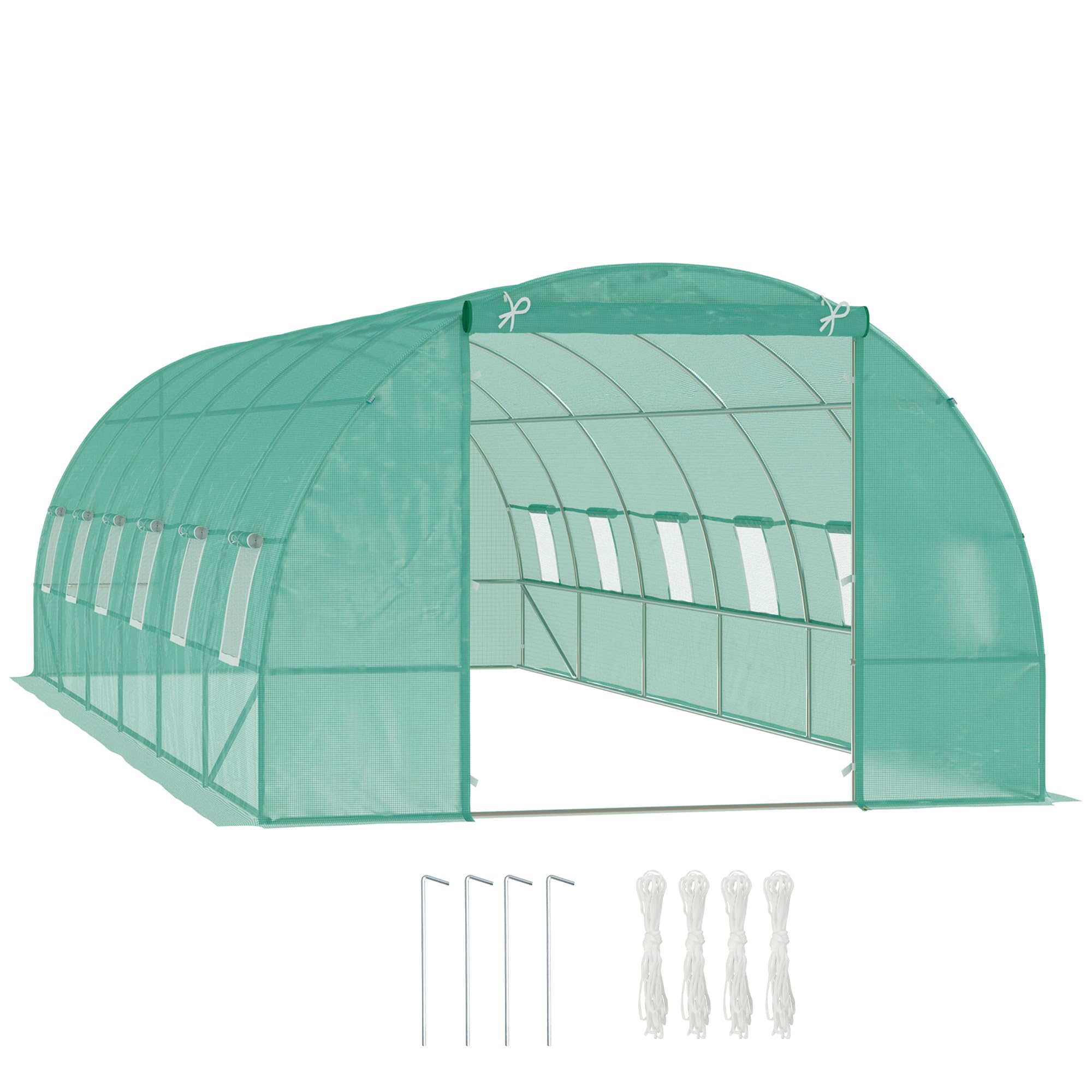 Outsunny Serra da Giardino a Tunnel 8x3x2 m con Porta Avvolgibile, Serra per Orto a Cupola con 12 Finestre, Copertura in PE e Struttura in Acciaio, Verde