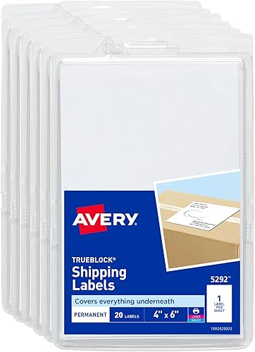 Avery Etiquetas de envío imprimibles, 4 x 6 pulgadas, blancas, paquetes de 20, 6 paquetes, 120 etiquetas de dirección en blanco en total (05292)