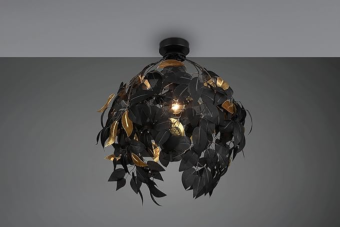 RL LIVE YOUR LIGHT Reality Leuchten Leavy R60461032 Plafondlamp Metaal Zwart Kunststof Schaduw Zwart/Goud Excl. 1x E27 photo 2