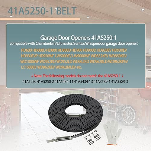 Miniatura 17 de Cinturón mejorado 41A5250, correa de transmisión de 237 pulgadas para puerta de garaje de 7 pies de altura, cinturón de apertura de puerta de garaje