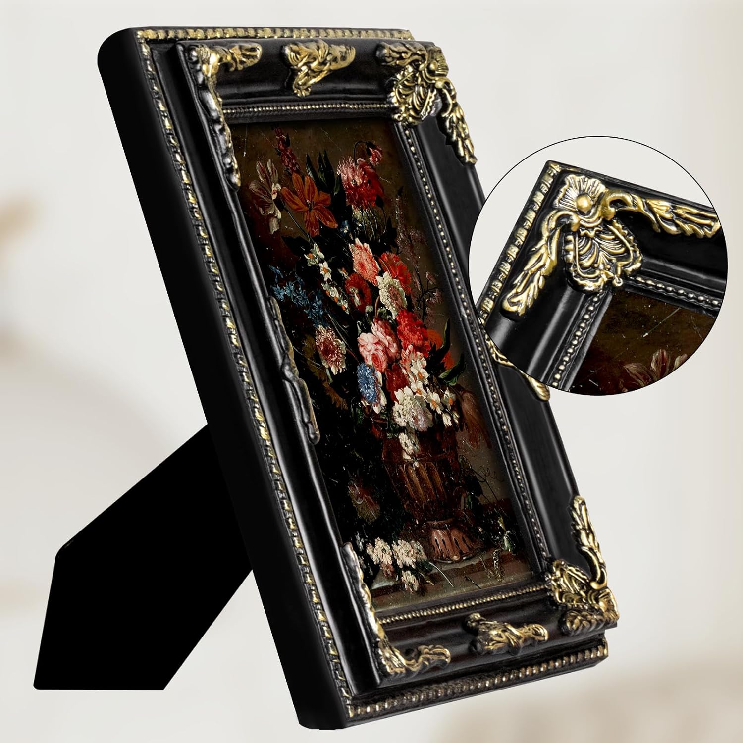 8x10 Black Vintage Picture Frame Ornate Baroque Gothic Victorian Frames with Mat for 5x7 or 8 x 10 Photos, Tabletop or Wall Display, Antique Home Decor Accent