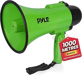 Pyle Compact Battery-Operated Megaphone with Siren - 30W Power, Microphone, 2 Modes, PA Sound, Bullhorn, 1200 Yards Range, Foldable Handle for Cheerleading, Police Use (Green)