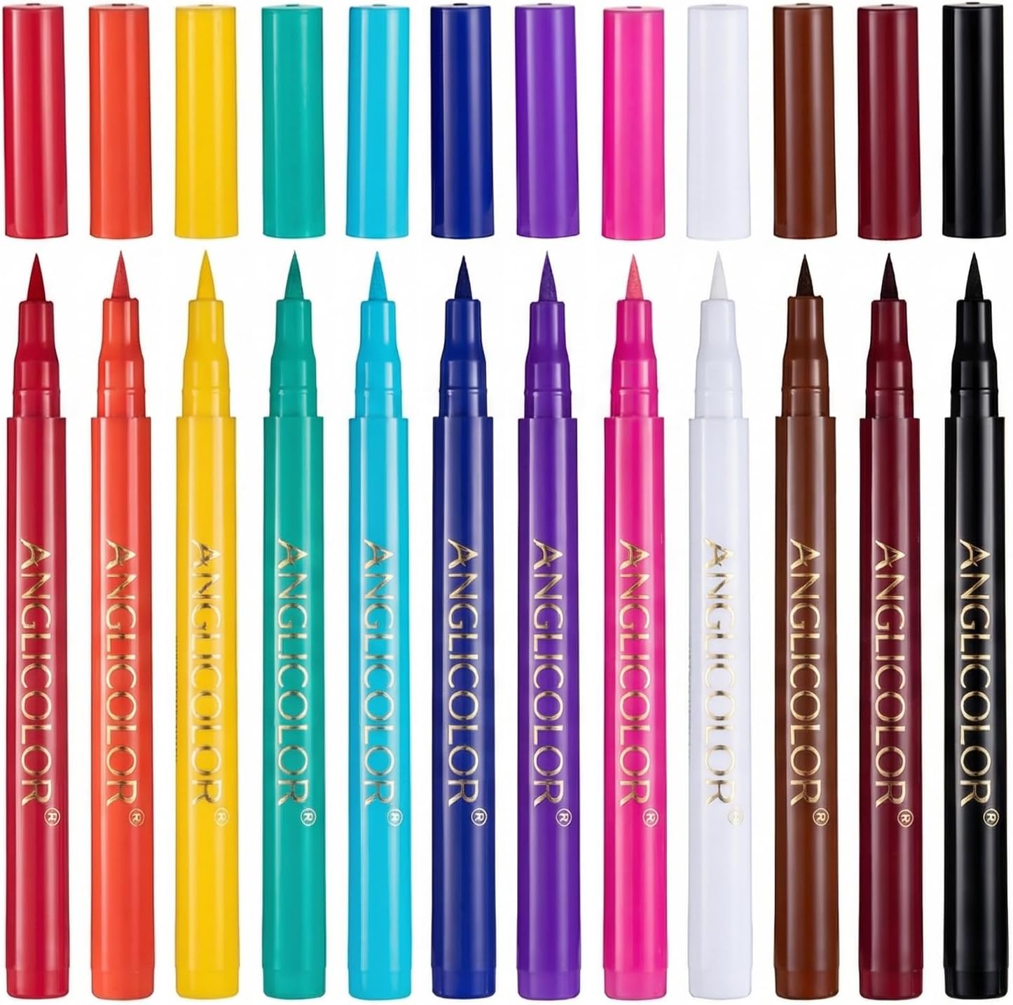 Angicolour 12 Coloured Eyeliner Set, Neon Liquid Eyeliner, Highly Pigmented, Waterproof, Matte, Smudge-proof, Perfect for Wedding Party (12 Colors)
