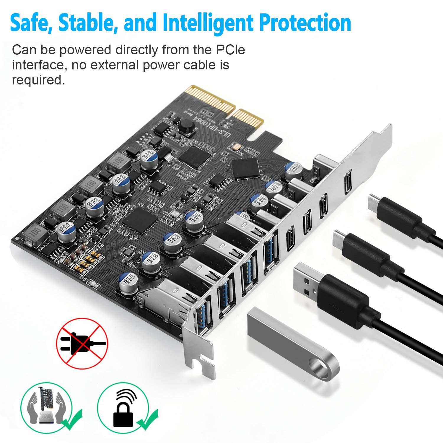 7 Puertos PCI-E A USB 3.2 HUB, Tarjeta De Expansión PCIE, Controlador - Foto 7