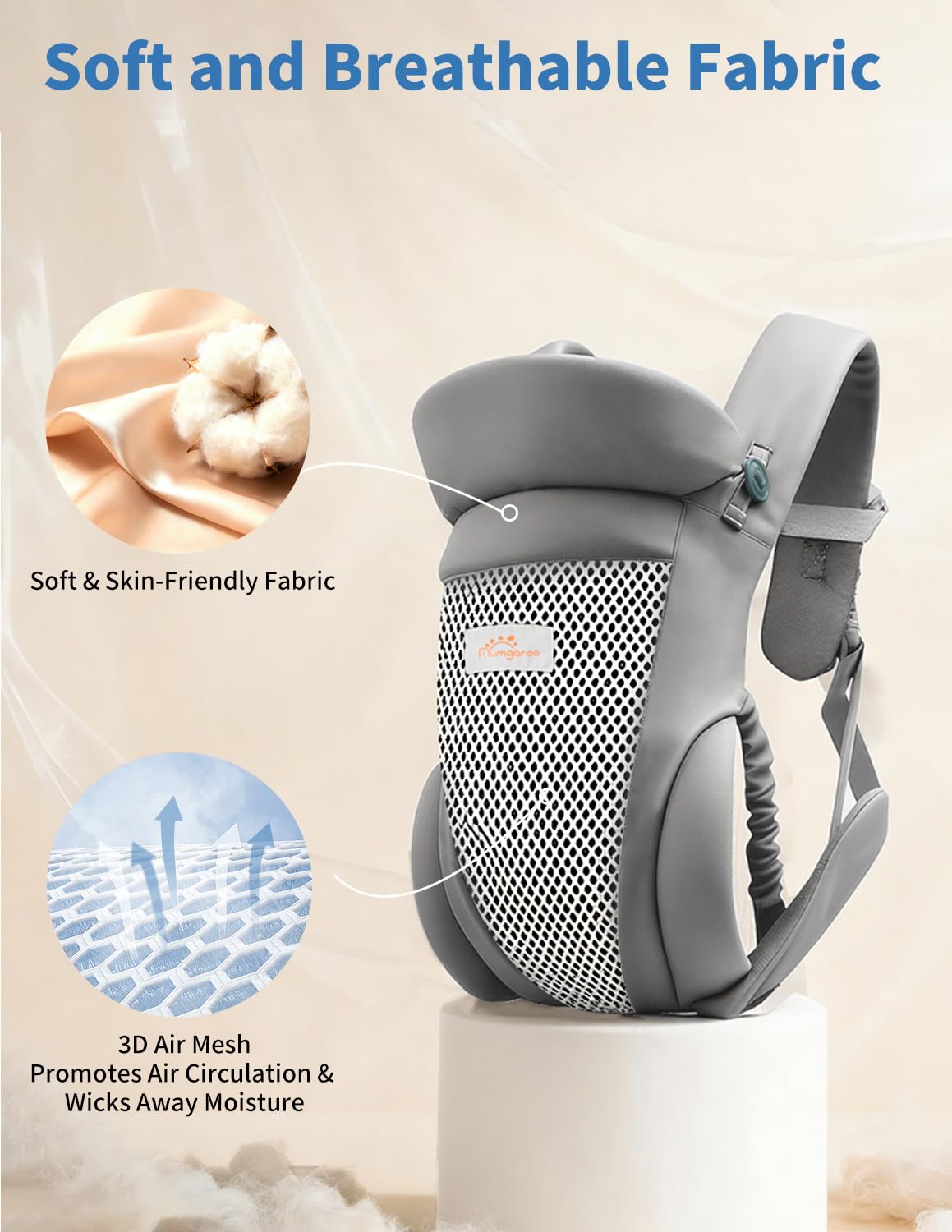 Mumgaroo Baby Carrier, Baby Carriers from Newborn to Toddler, 4 in 1 Air Mesh & Silk Cotton Toddler Carrier - Image 2