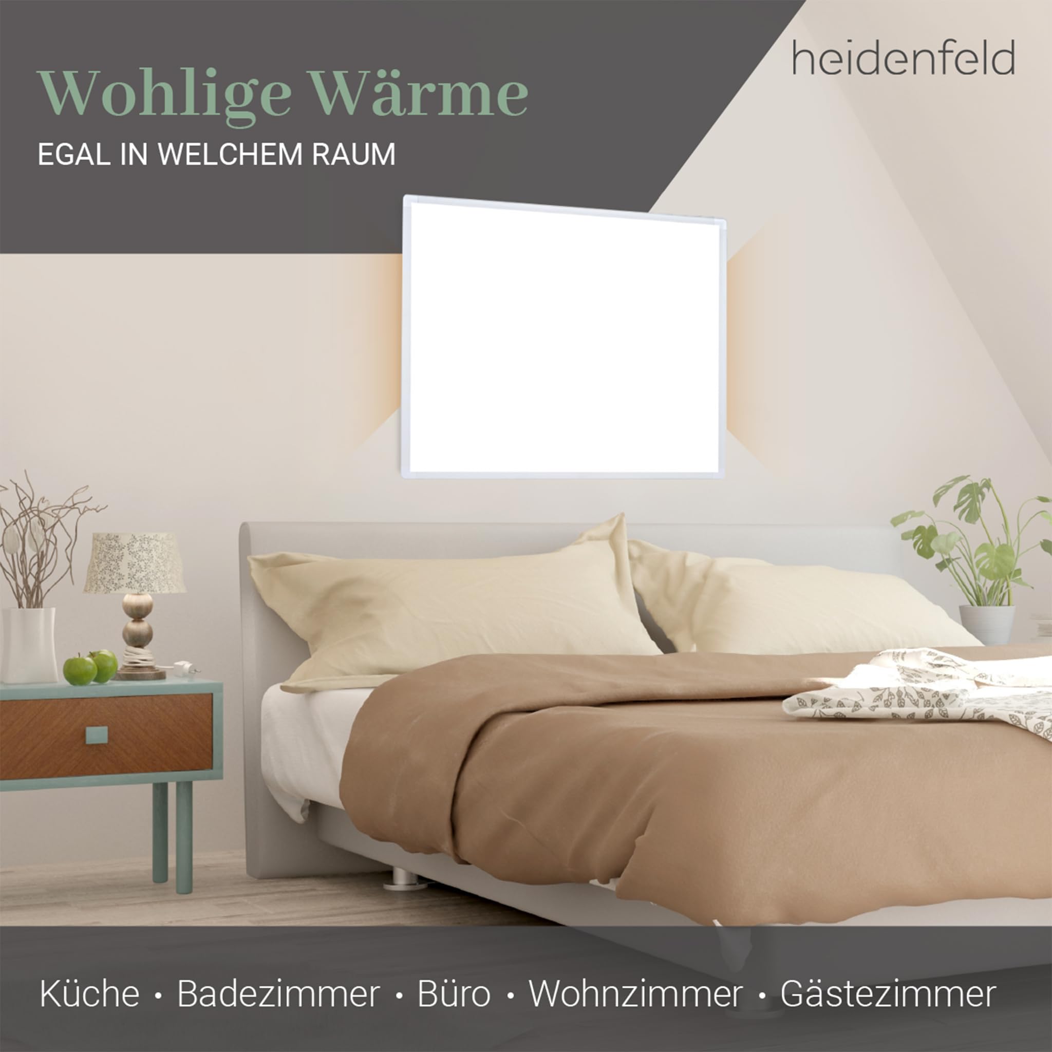 Heidenfeld Infrarotheizung HF-HP100-3 | 𝟭𝟬 𝐉𝐀𝐇𝐑𝐄 𝐆𝐀𝐑𝐀𝐍𝐓𝐈𝐄 - 600 Watt - Bis 16 m² - Infrarot Heizkörper - Elektroheizung mit Thermostat - Überhitzungsschutz (HF-HP100-3 600 Watt)