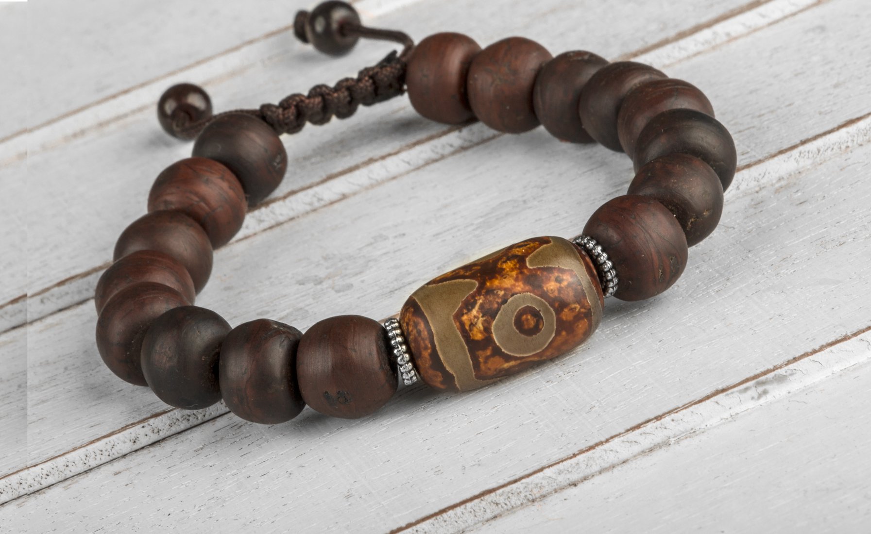 Bodhi Seed Aged Wood Adjustable Bracelet Yoga Men Women Healing Zen Energy Mala Beads Tibetan Dzi
