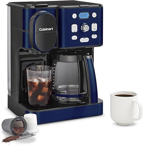 Cuisinart Cafetera, jarra de vidrio de 12 tazas, cafetera automática caliente y helado, cafetera de un solo servidor, azul marino, SS-16