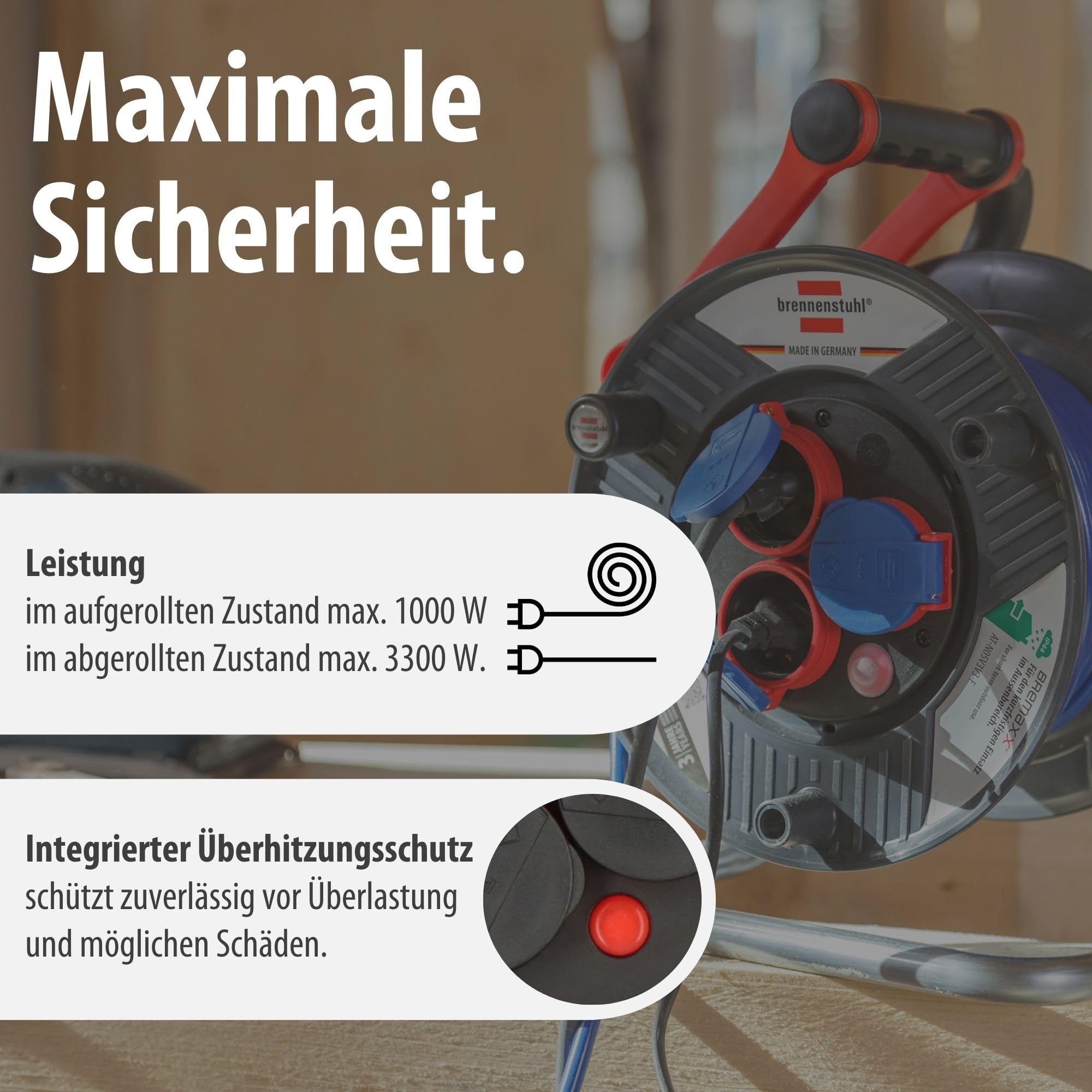 Brennenstuhl Garant IP44 Kabeltrommel (25m, Spezialkunststoff, kurzfristiger Einsatz im Außenbereich, Made in Germany) grau
