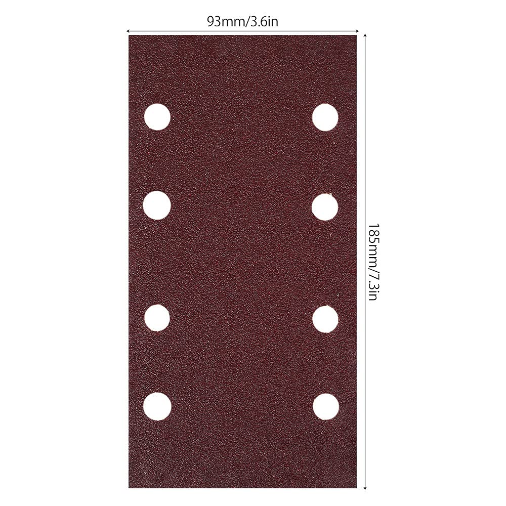Lot de 40 feuilles de papier de verre auto-adhésif - 185 x 95 mm - 8 trous - Papier abrasif - Dos poreux - Grain : 40/60/80/120/180/240/320/400, comme sur la photo