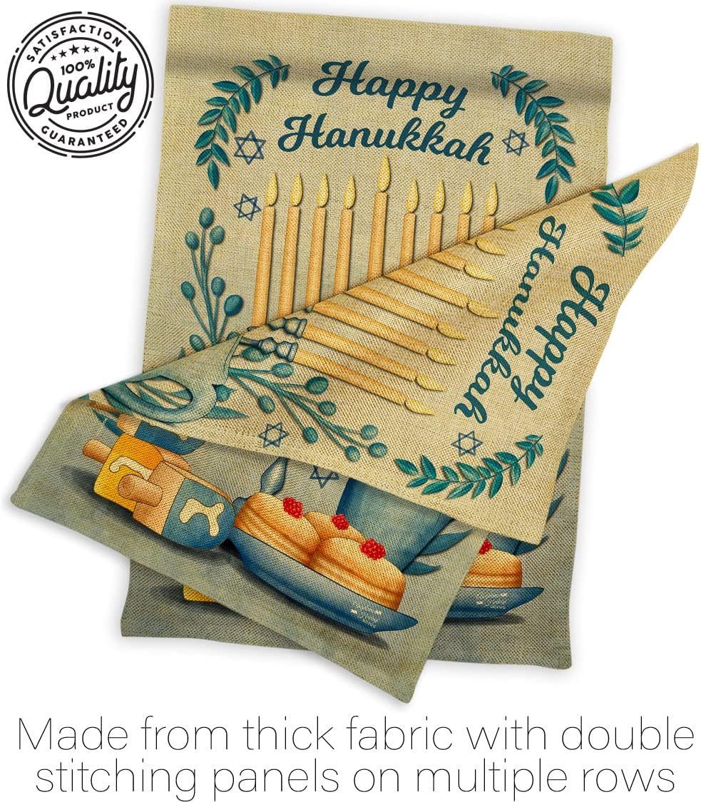 Happy Hanukkah Set Wall Holder Winter Candle Bonsai Menorah Jewish Chanukah David House Decoration Banner Small Yard Gift Double-Sided, Garden Flag 13"x 18.5", Thick Burlap