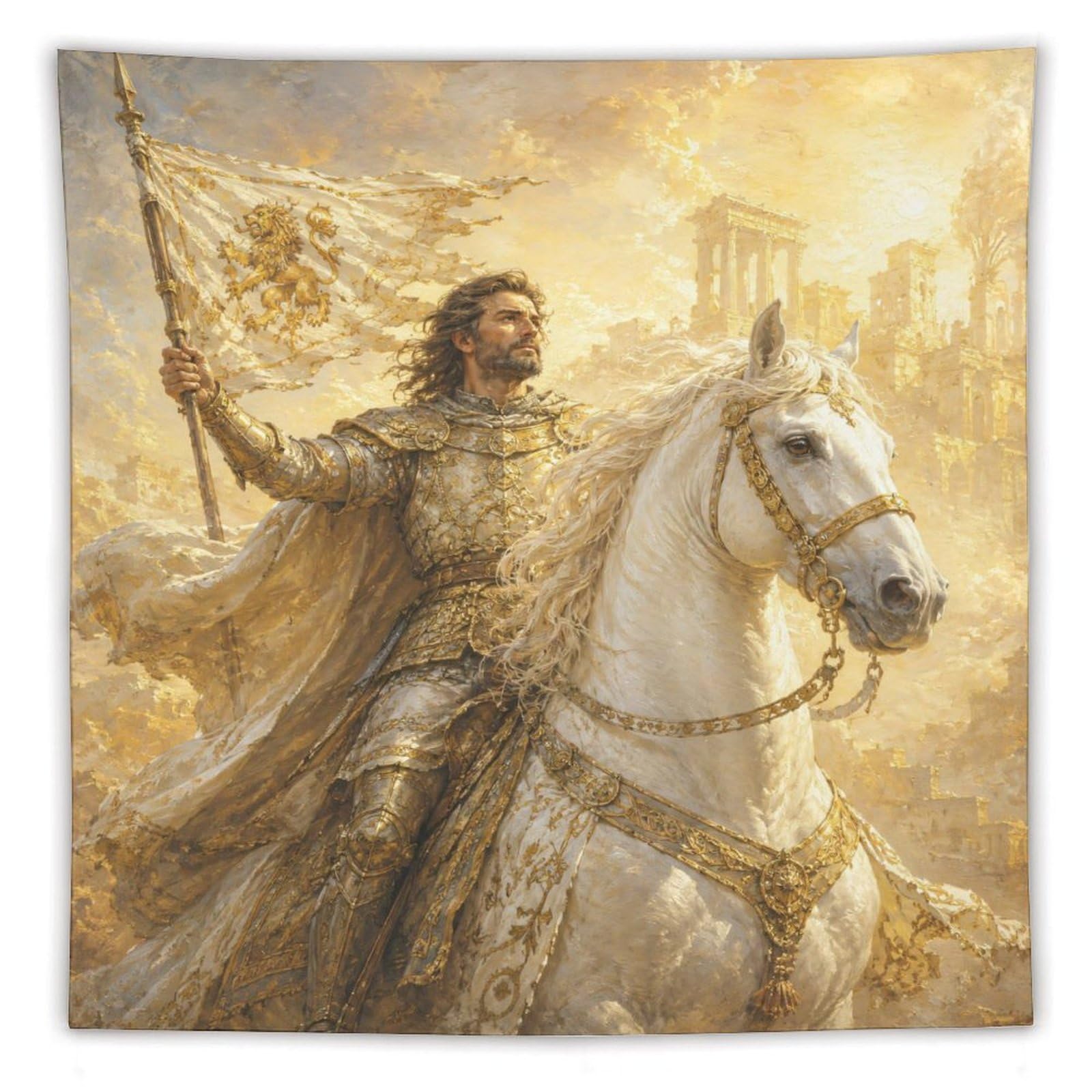 H3B8U2Y5 Radiant Knight Wall Tapestry, Renaissance Art, Sunlit Ruins
