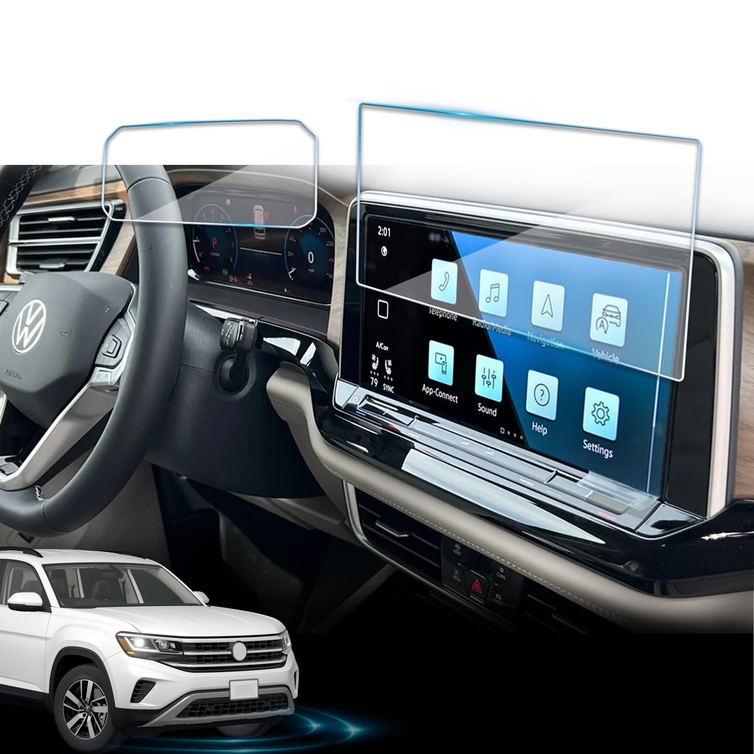 2 Pack Screen Protector For VW Atlas & Atlas Cross Sport 2024 2025,12" infotainment & 10.2" Instrument Cluster Tempered Glass Film For Volkswagen SE/SEL/SEL R-Line Accessories