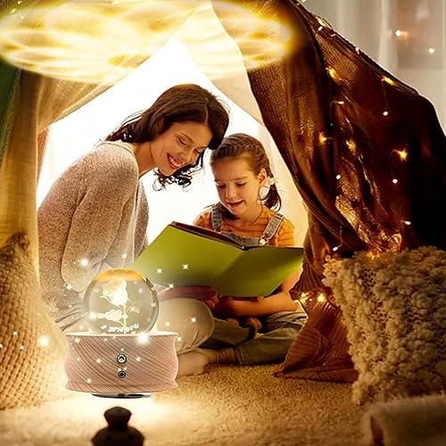 Miniatura 3 de Caja de música de bola de cristal 3D con luz LED de proyección y base de madera giratoria, el mejor regalo para cumpleaños, Navidad, Acción de