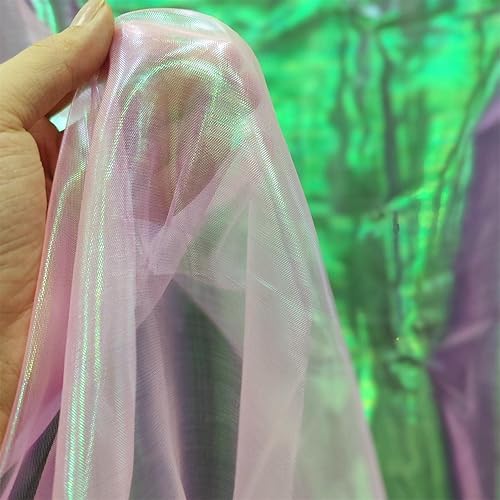 Miniatura 16 de Tela de Encaje de Organza con Degradado Láser Arcoíris Mágico, Tela de Gasa Holográfica Iridiscente para Vestido de Novia, Cortina, Fondo, Fiesta