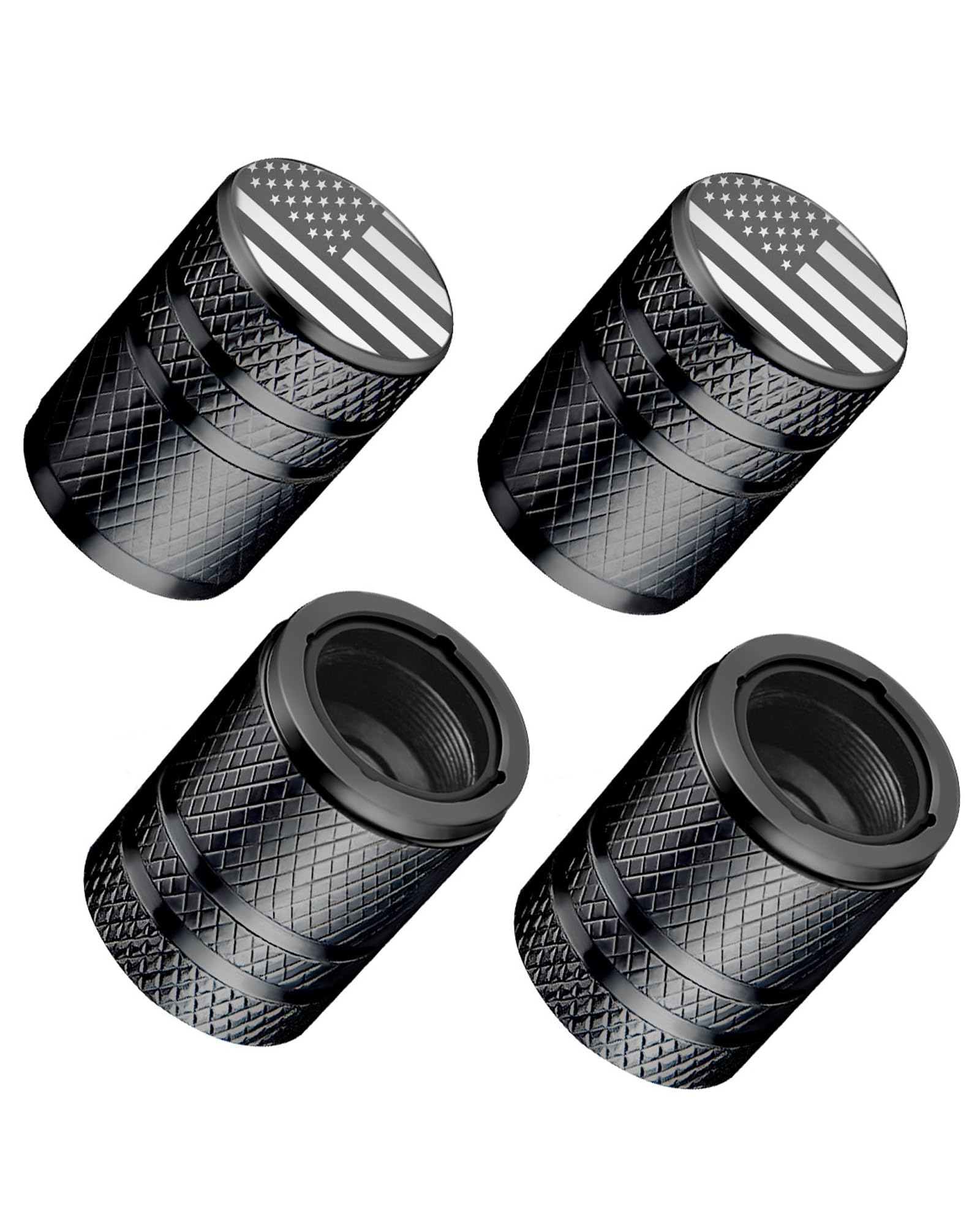 DESOUL 4 Pack American Flag Tire Valve Stem Caps - Black | Aluminum Air Caps with Plastic…