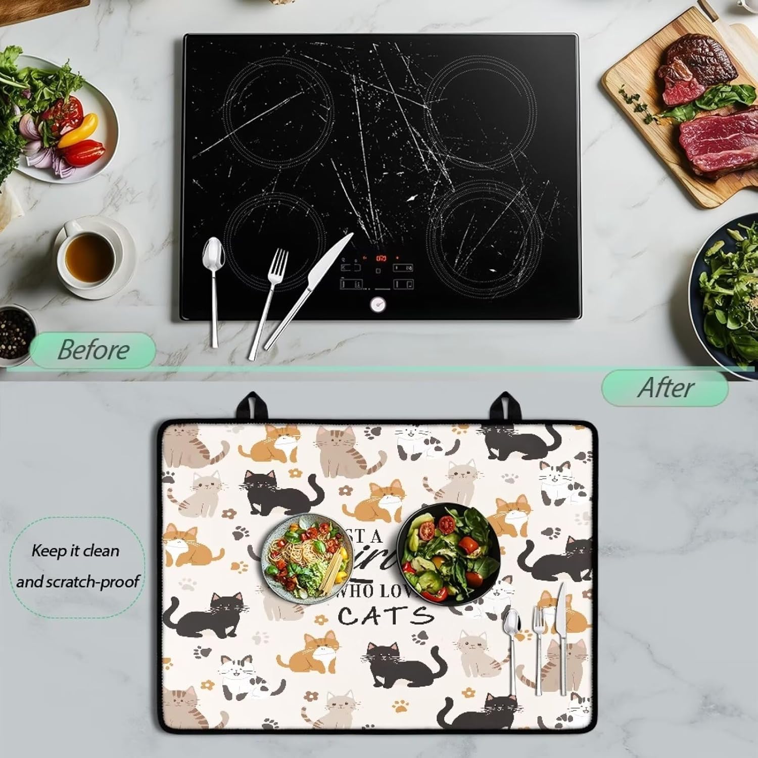 Poceacles Ceramic Glass Stove Cover for Electric Stove, Flat Top Stove Mat for Cooktop Versatile Heat Resistant Mat Oven Mat Protector Washer Top Cover, Just A Girl Who Loves Cats
