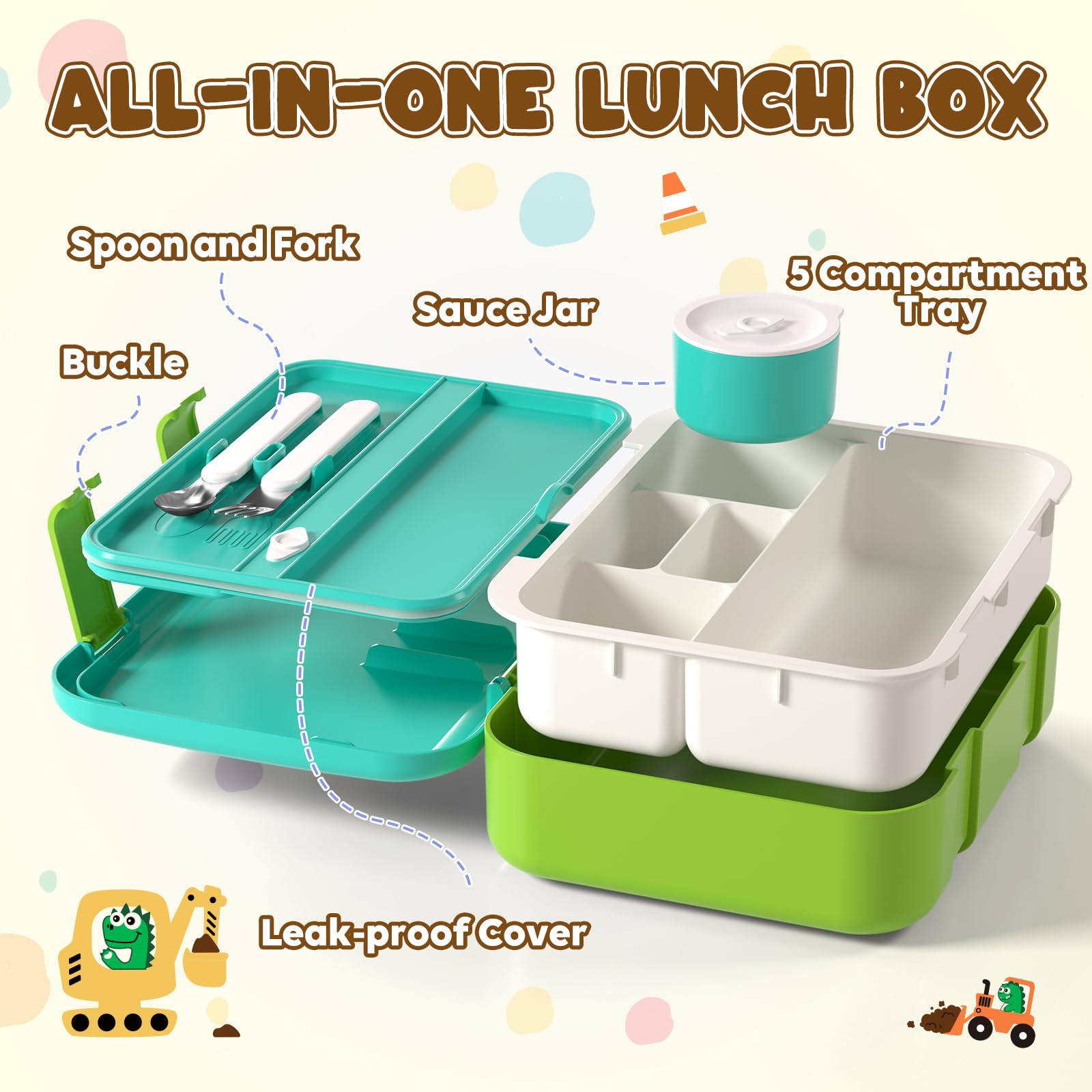 Lehoo Castle Bento Lunch Box for Kids 1250ml Girls Lunchbox with 5 Compartments, Toddler Lunch Containers with Spoon&Fork - Image 4