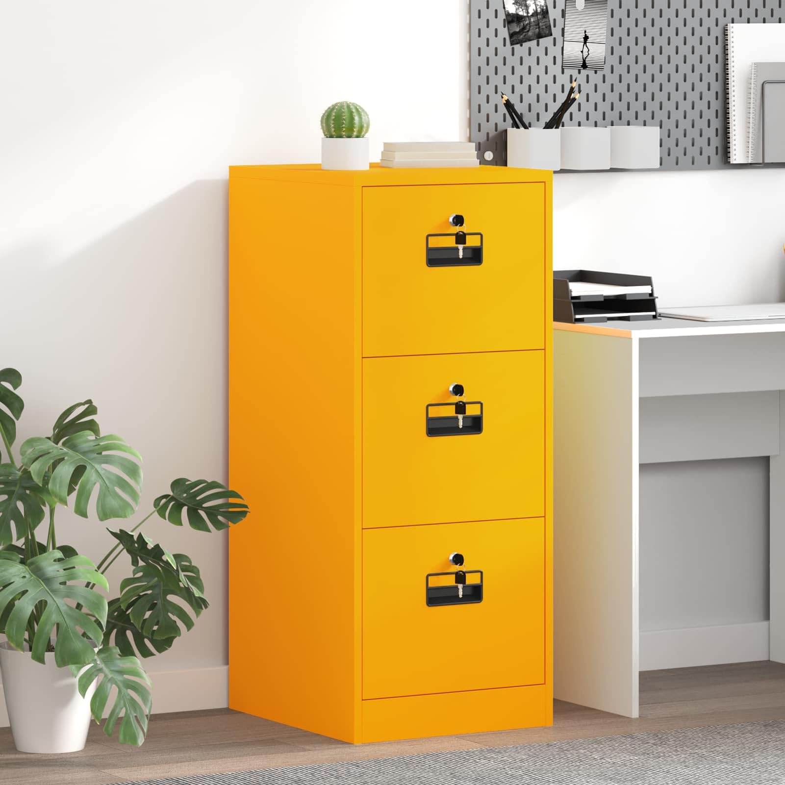 Gecheer Armadio per File, Mobile Archivio con 3 Cassetti, Struttura in Acciaio, Design Moderno 44x50x106.5 cm Giallo Senape per Ufficio e Studio Professionale