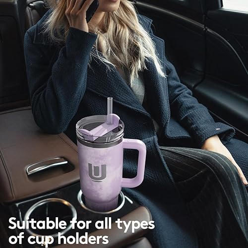 Miniatura 6 de Vaso de 40 onzas con asa, vaso aislado con tapa de popote y boquilla, taza de café de viaje de acero inoxidable para agua, té o café helado, se