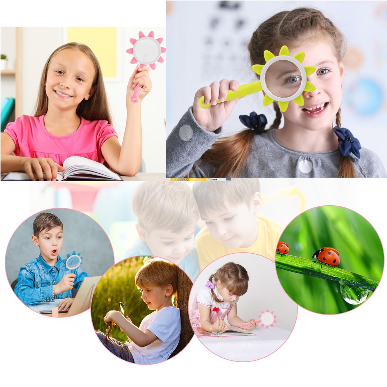 Kinder Lupe Handlupe 10X für Kinder Schüler zum Lesen, Erkunden, Münzen, Briefmarken, Karte, Inspektion (Rosa/Blau/Grün)