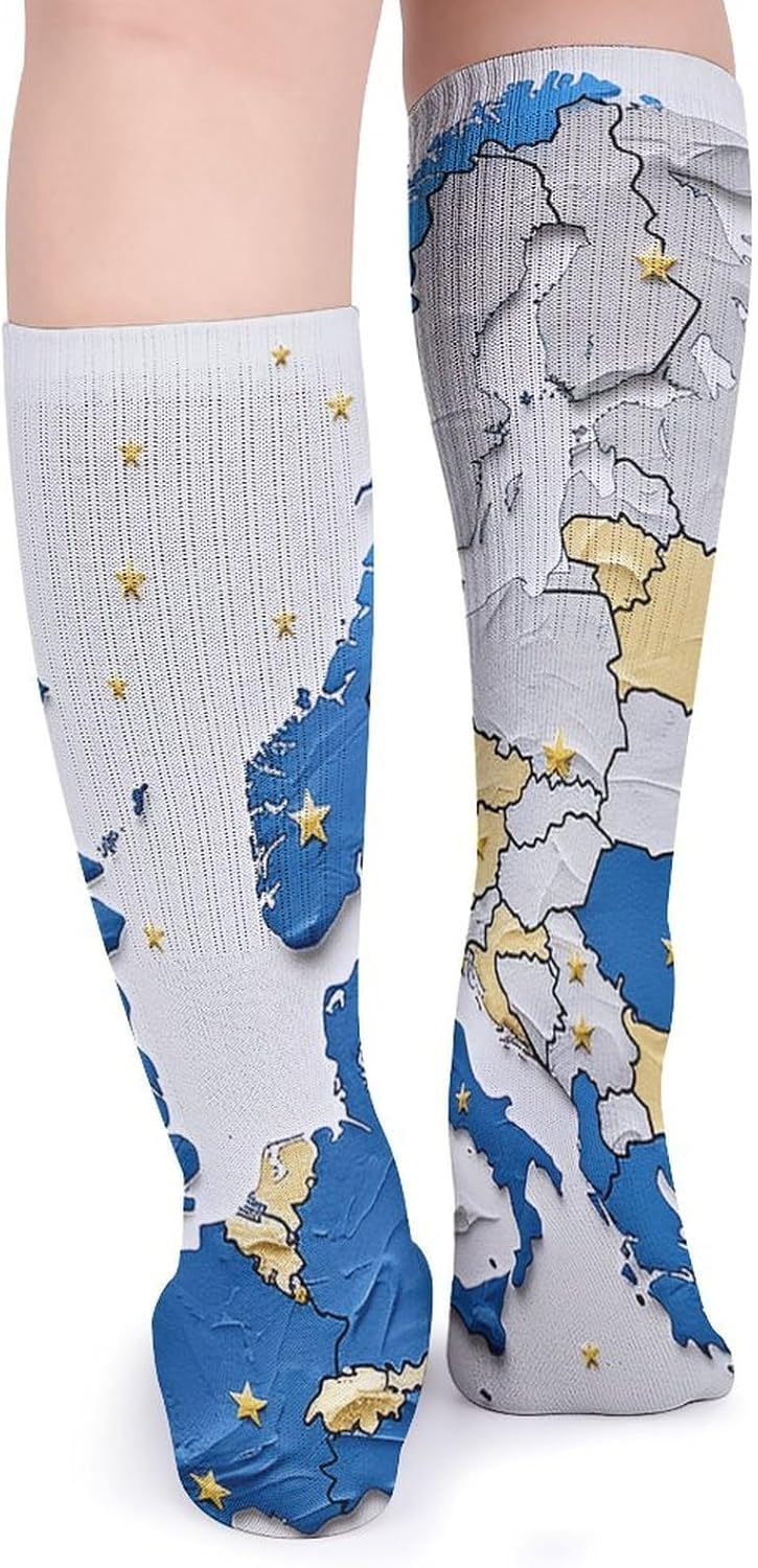 5 Pairs Knee High Socks Blue Yellow Stars Long Tube Boot Seamless Toe