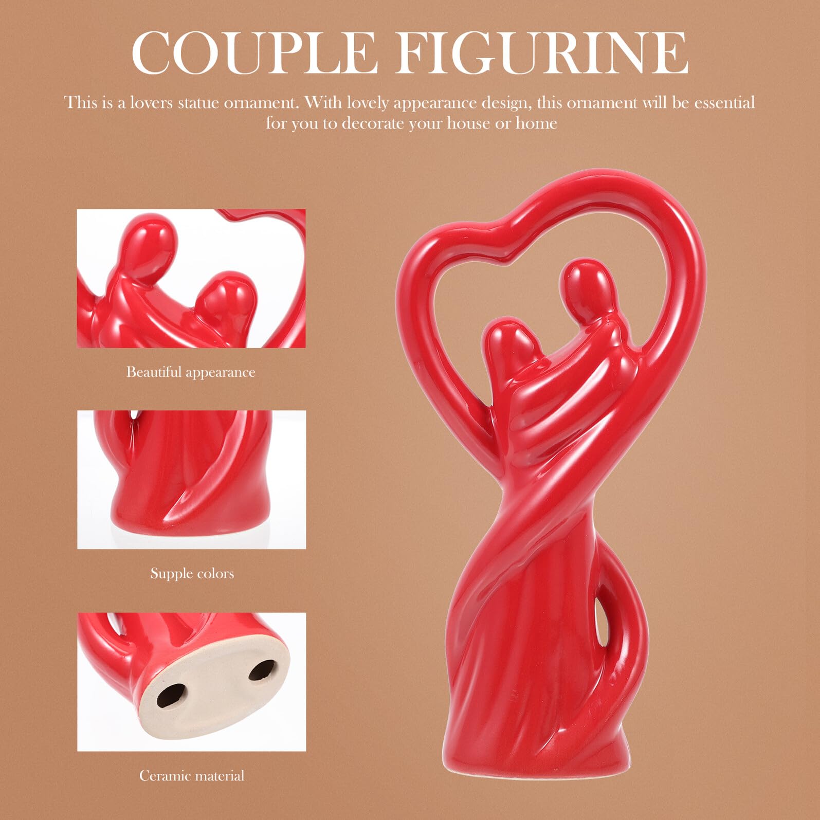 Handgefertigte Paar Figur Skulptur aus Keramik Rotes Liebespaar Dekofigur für Hochzeit Wohnkultur Dekoratives Desktop Ornament als Geschenk für Verliebte