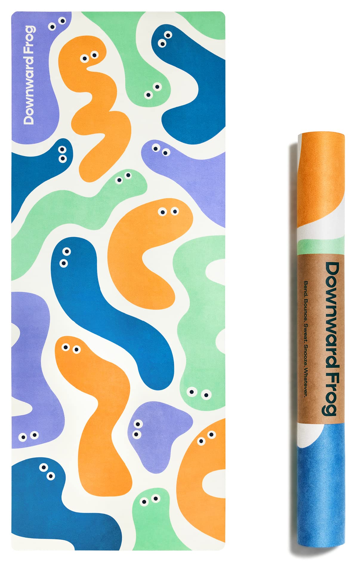 Downward Frog Kids Yoga Mat Girls and Boys - Eco Friendly yoga mat for kids. Colourful + patterned. Foldable lightweight & travel friendly Childrens yoga mat. Natural Rubber, Vegan Suede Multi Purpose