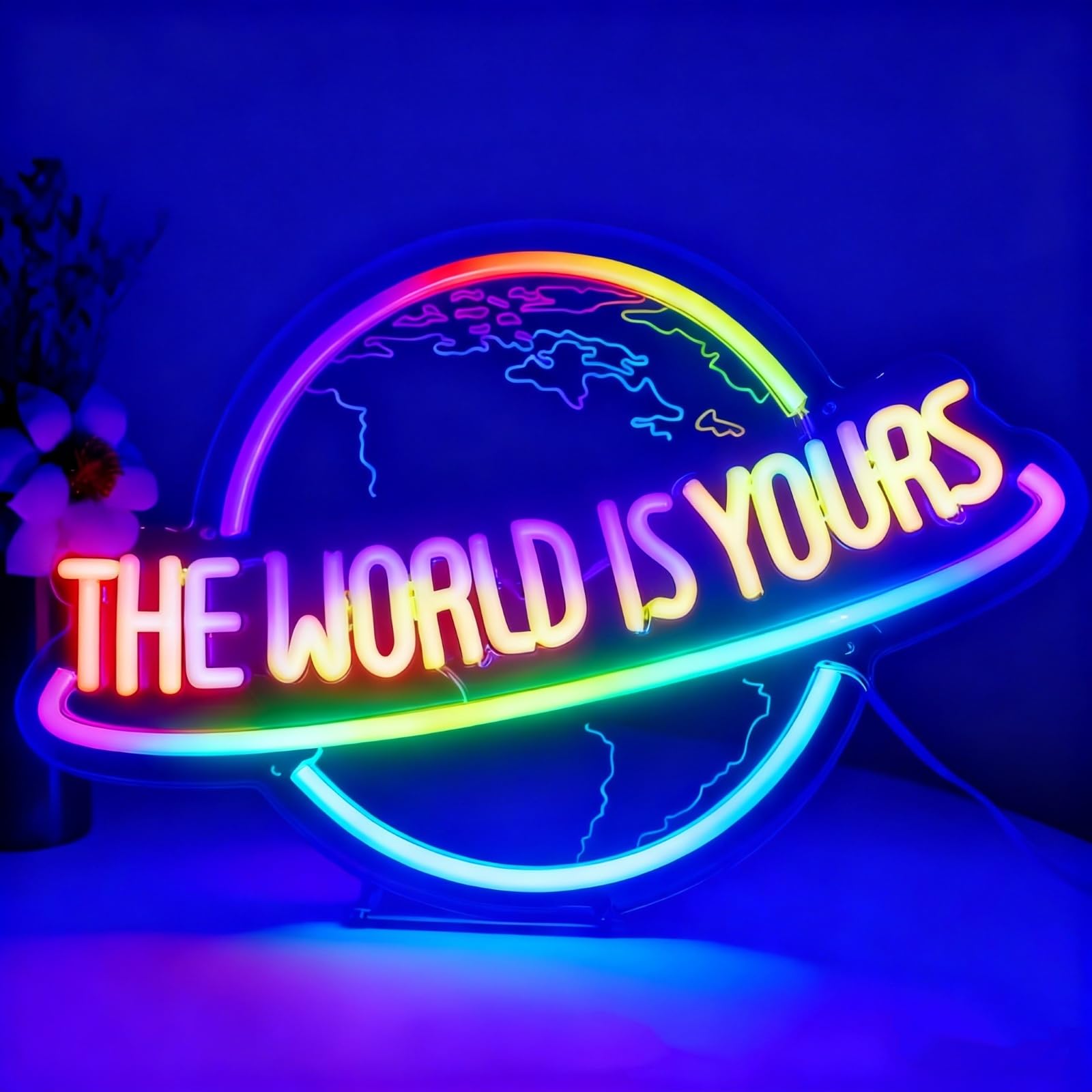 The world Multi Color RGB Neon Sign Powered by USB Color Changing & Scrolling and Flashing Modes Remote Control for Home Decor Wedding Parties Gatherings