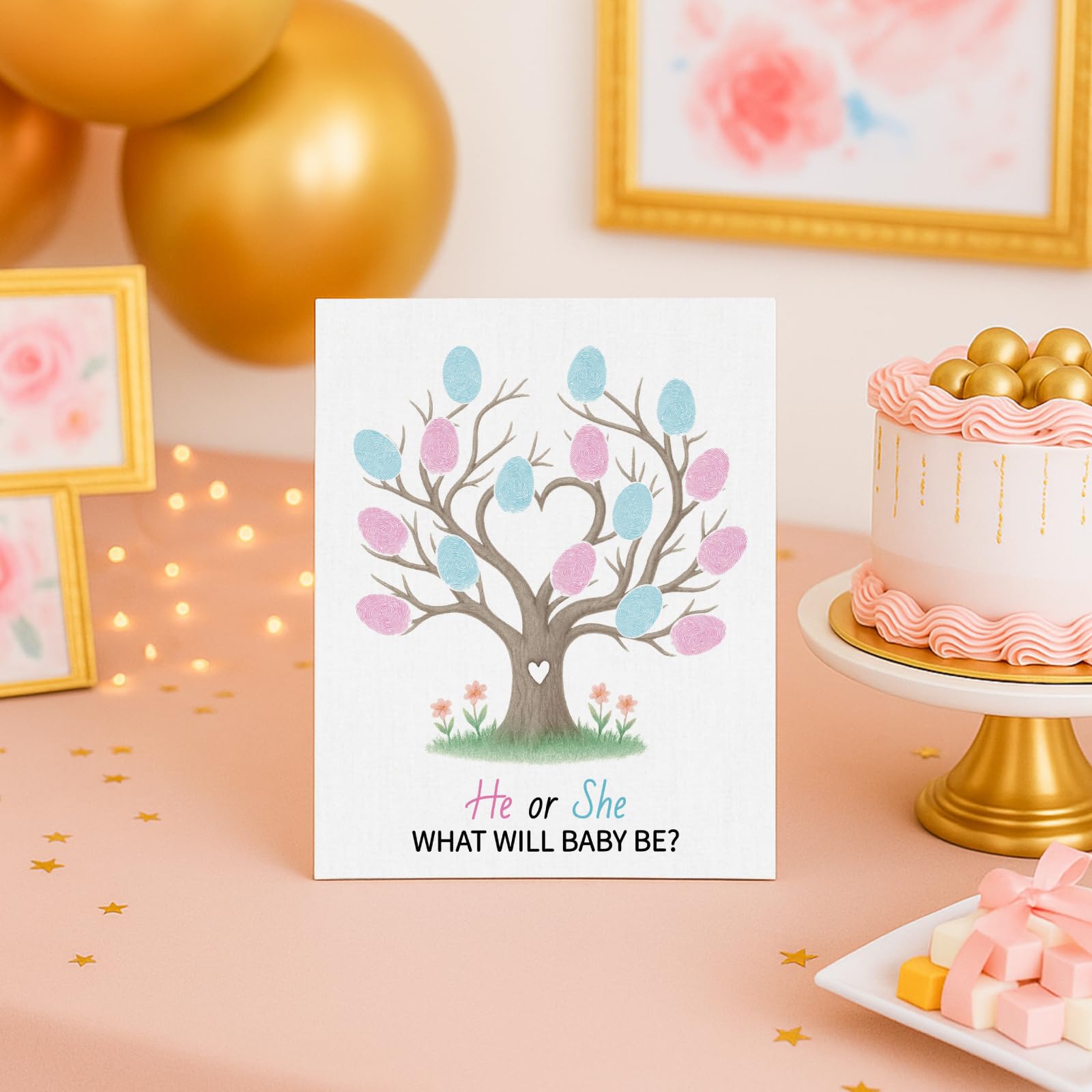 2 piezas de árbol de huellas dactilares para revelación de género, libro de invitados para baby shower, ideas para fiestas, libro de invitados de huellas dactilares con 2 bolígrafos y 6