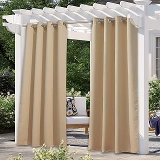 NICETOWN Waterproof Outdoor Curtains 52x95 Biscotti Beige - Blackout Patio Gazebo Drapes, UV Privacy Protection, Thermal Insulated Porch Panels 1 Pack