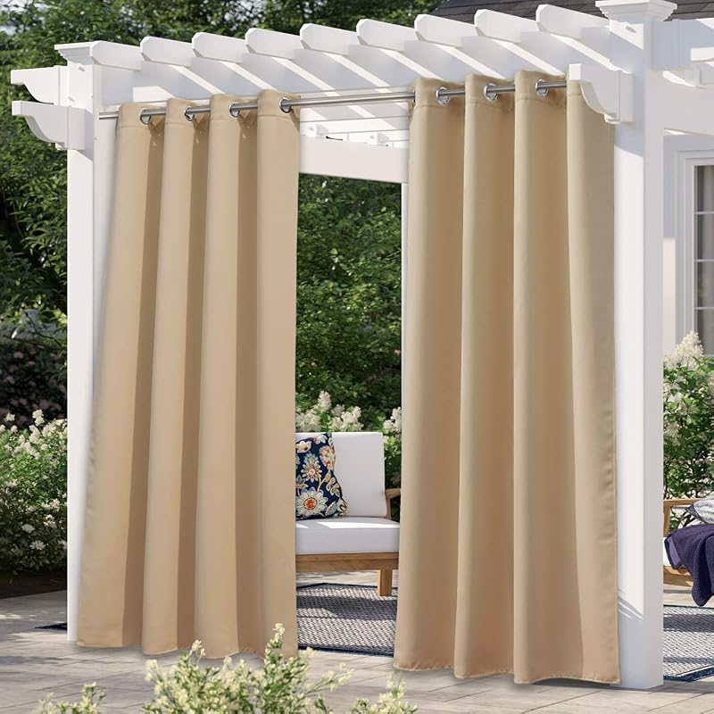 NICETOWN Outdoor Curtains for Patio Waterproof 95" L, Biscotti Beige | Blackout Gazebo Curtain for Pergola/Porch Weatherproof, UV & Privacy Protection Outside Drape, W52 x L95 in, 1 Panel