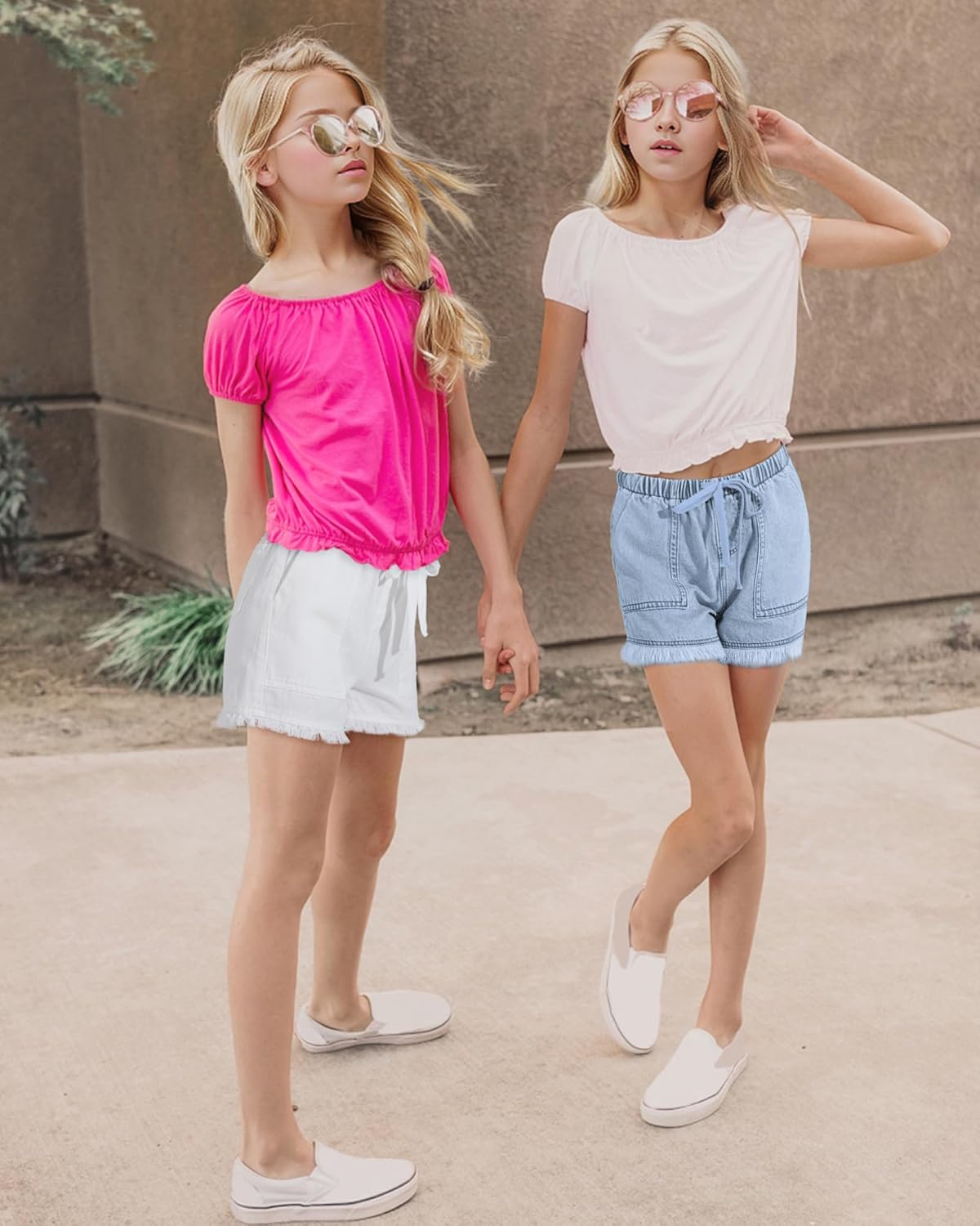 BOOPH Little Girls Jean Shorts Denim Elastic Waist Drawstring Shorty Shorts for Teen Girls - Image 3