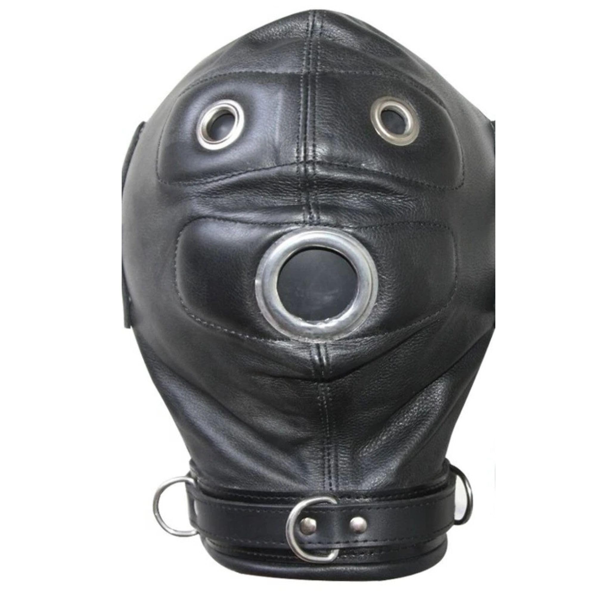 Generico Maschera integrale fatta a mano in vera pelle con cappuccio imbottito maschere di Halloween per adulti per cosplay da uomo sottile con 3 fori
