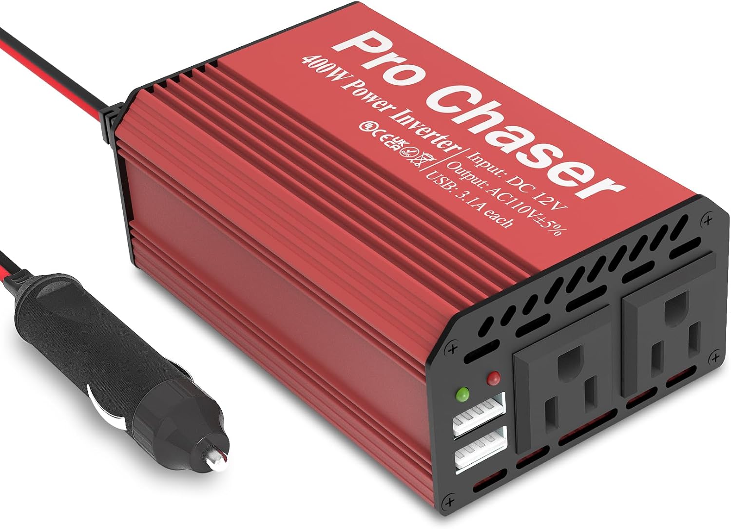 Pro Chaser 400W Power Inverters for Vehicles - DC 12v to AC 110v Car Inverter Converter