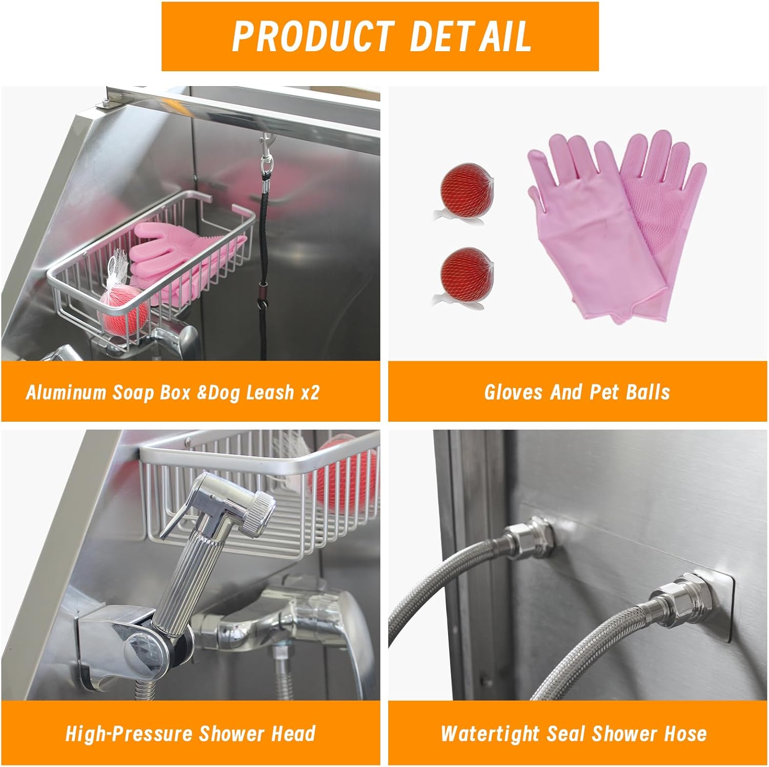 Dog Washing Station 50" Dog Grooming Tub,Stainless Steel Dog Bathing Station for Home with Right Stair, pet Bathtub for Large,Medium,Small Pets (Right Door)