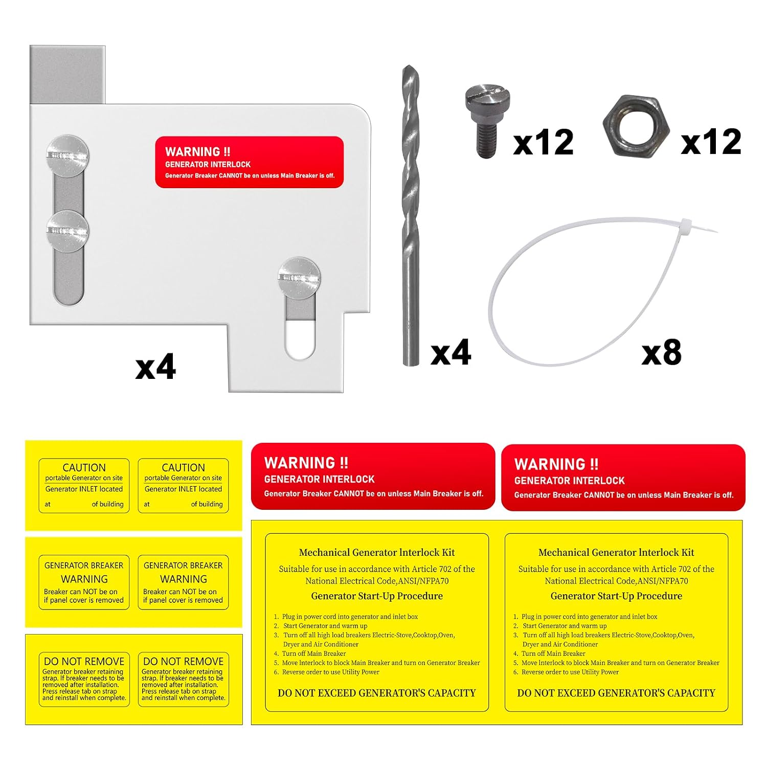 Generator Interlock Kit Compatible with Eaton Cutler Hammer | Horizontal Main Only CH Series & TAN Breaker 150 or 200 amp Panels,1 1/2 Inch spacing Between Main and Branch Breaker (4)
