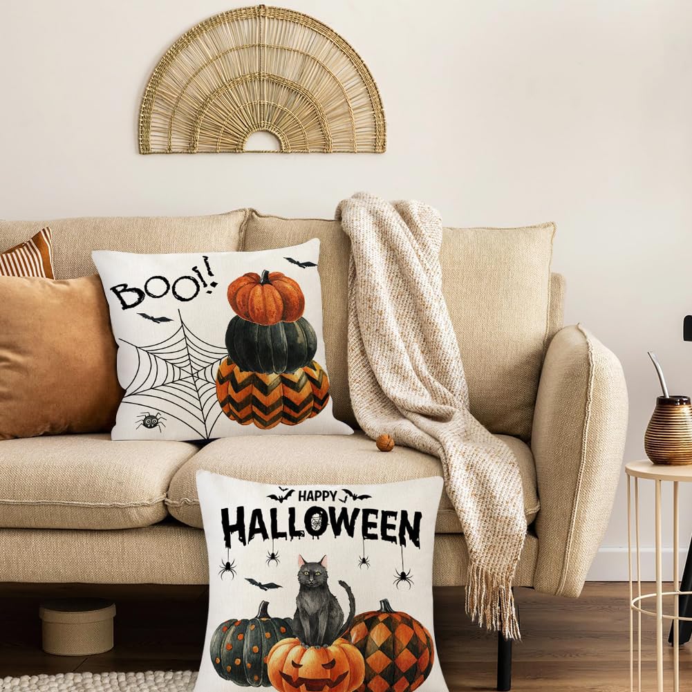 2er Set Halloween Kissenbezüge Mit Geister-Motiv - 30x50cm Plüsch Deko